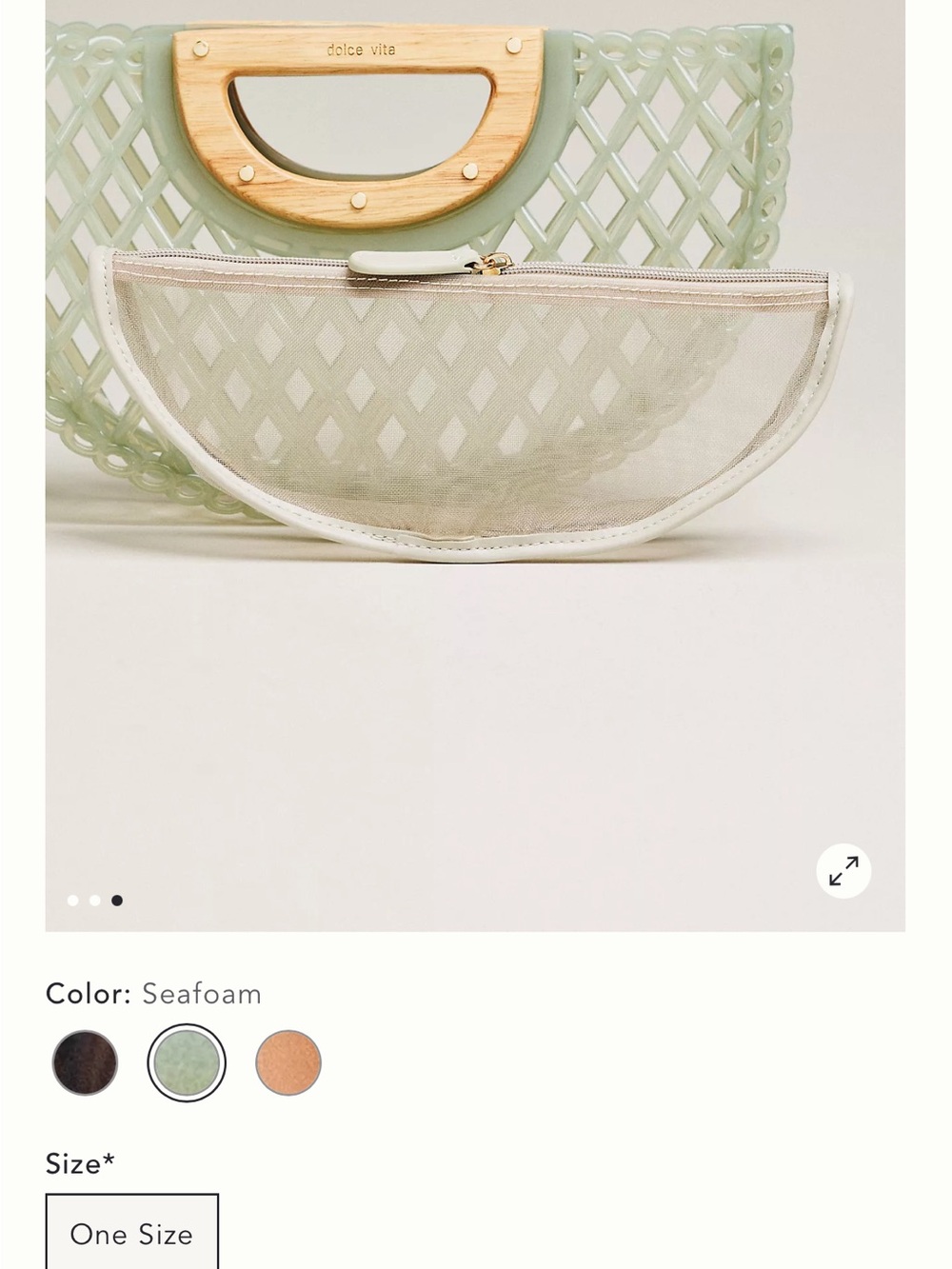 Dolce Vita Mint Green Lattice Semi-Circle Clutch with Wood Handle - Picture 4 of 7